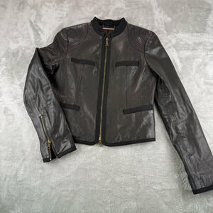 Diane von Furstenberg DVF Genuine Leather Roccoco Moto Jacket Size 4